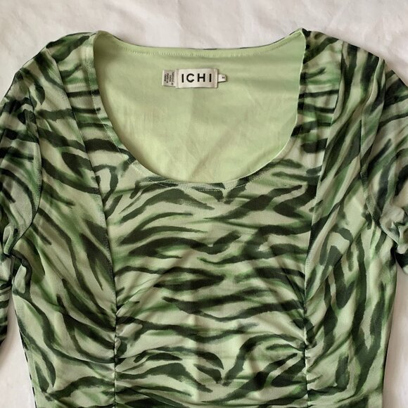ICHI Ihista Mesh Sheer Green Zebra Print Dress Whimsigoth Witchy Fairy Grunge - Picture 12 of 16
